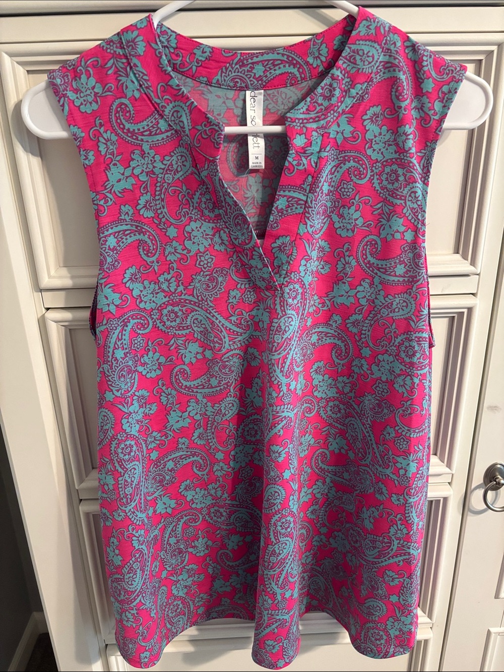 Dear Scarlett Hot Pink & Aqua Paisley Sleeveless Top